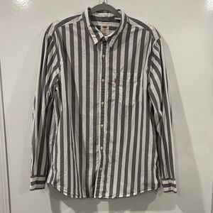 Levi's Casual Gray and White Striped Button Down Shirt